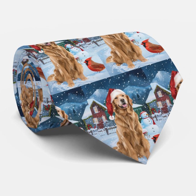 Golden Retriever Winter Wonderland Christmas Joy Neck Tie (Rolled)