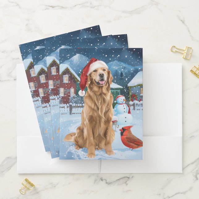 Golden Retriever Winter Wonderland Christmas Joy Pocket Folder (In Situ)