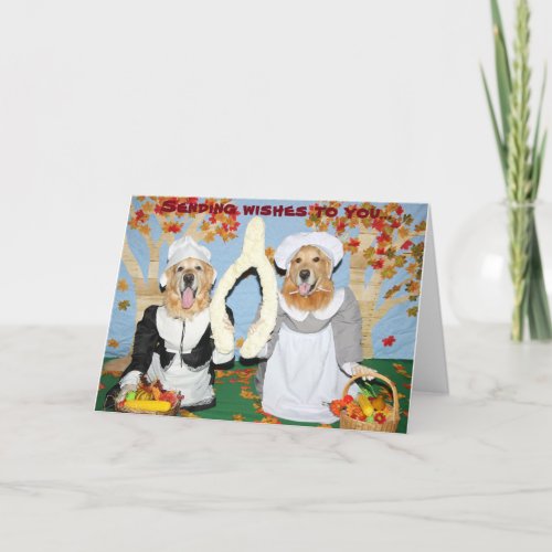 Golden Retriever Wishbone Thanksgiving Card