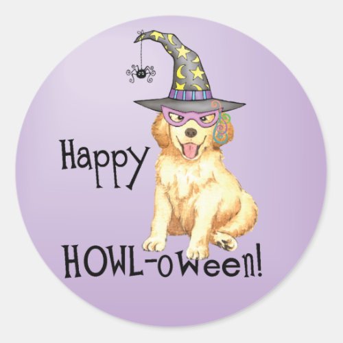 Golden Retriever Witch Classic Round Sticker