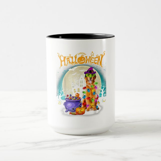 Golden Retriever Witch Customs Halloween Lights Mug (Center)