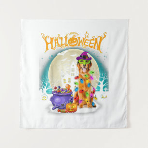 Golden Retriever Witch Customs Halloween Lights Tapestry