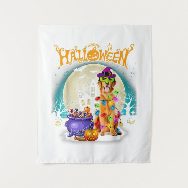 Golden Retriever Witch Customs Halloween Lights Tapestry (Front)