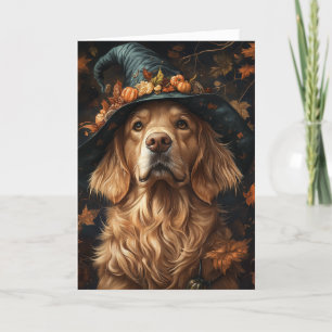 Golden Retriever Witch Halloween Holiday Card