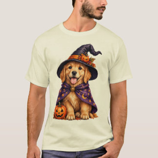 Golden Retriever Witch Hat Halloween T-Shirt