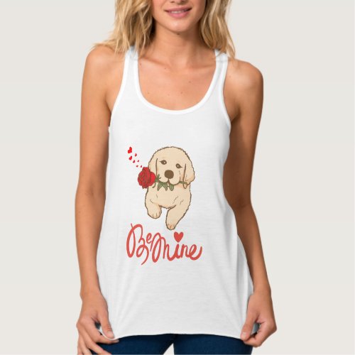 Golden retriever with a rose Be Mine Tank Top