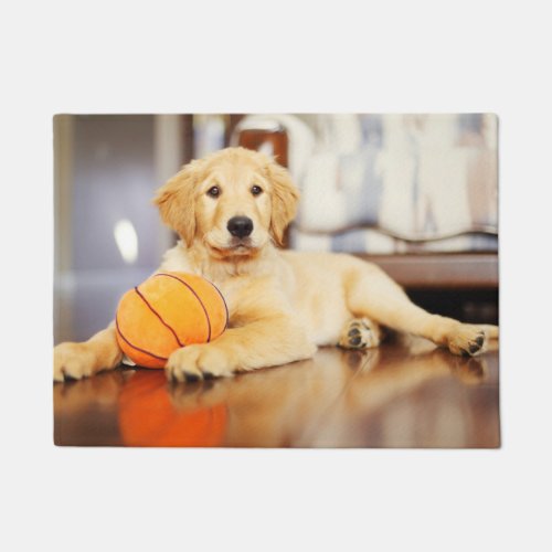 Golden Retriever With Basketball Toy Doormat