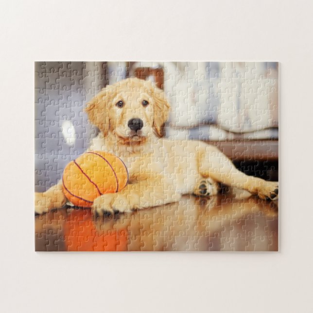 Golden Retriever With Basketball Toy Jigsaw Puzzle (Horizontal)