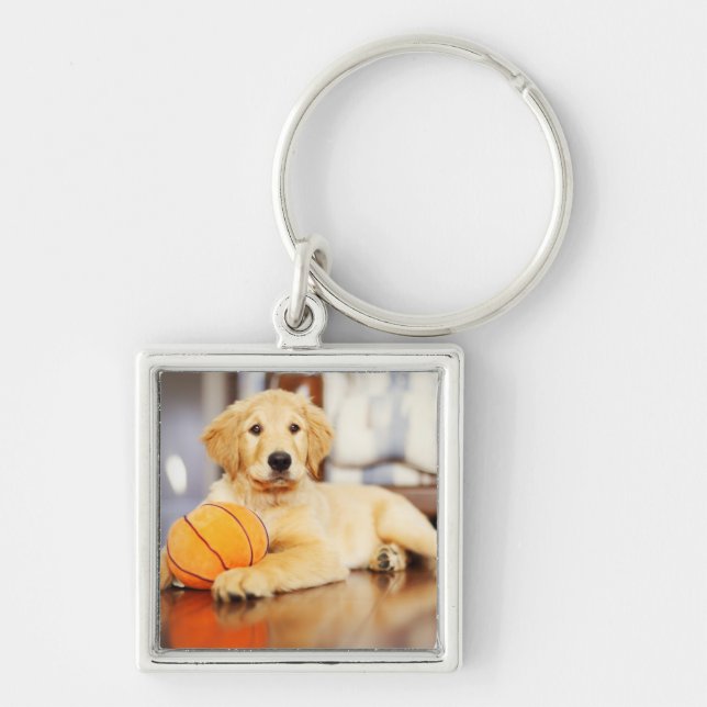 Golden Retriever With Basketball Toy Keychain (Front)