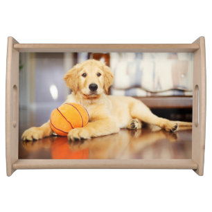Golden Retriever With Basketball Toy Serving Tray