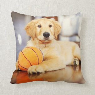 Golden Retriever With Basketball Toy Throw Pillow