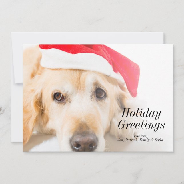 Golden Retriever With Christmas Hat Holiday Card (Front)