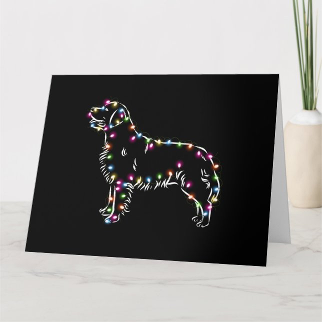 Golden Retriever With Christmas Light Happy Xmas Card (Front)