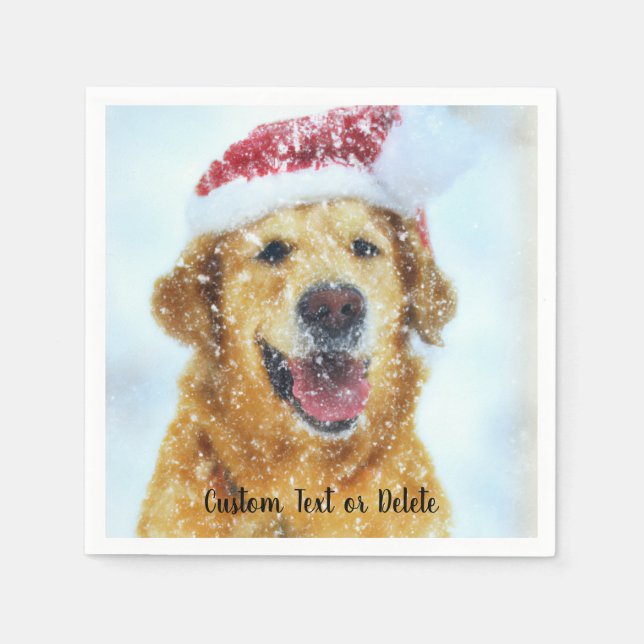 Golden Retriever with Christmas Santa hat Custom Napkins (Front)