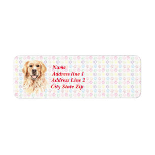 Golden Retriever With Colorful Paw Prints in Back Label