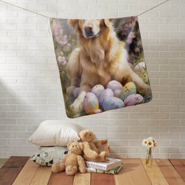 Golden Retriever with Easter Eggs Baby Blanket (In Situ)