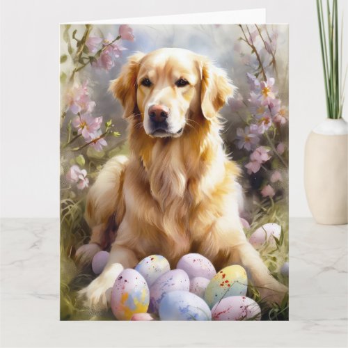 Golden Retriever with Easter Eggs Card