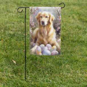 Golden Retriever with Easter Eggs Garden Flag
