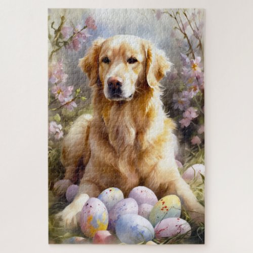 Golden Retriever with Easter Eggs Jigsaw Puzzle