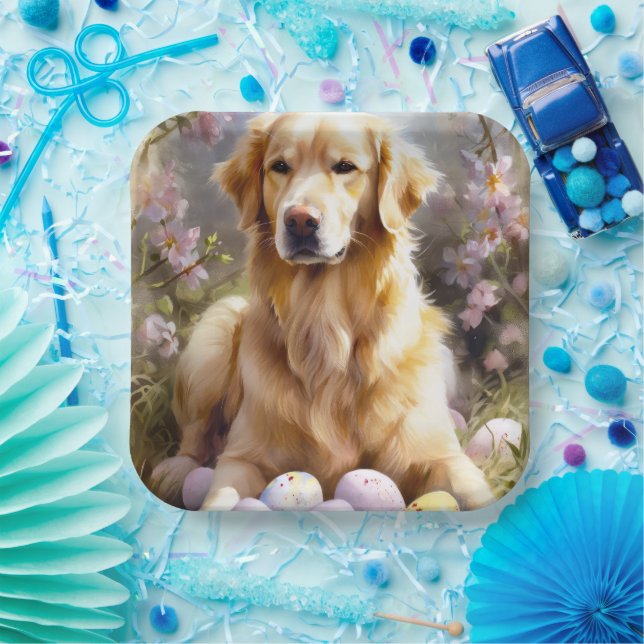 Golden Retriever with Easter Eggs Paper Plates (Party)
