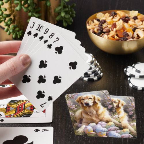 Golden Retriever with Easter Eggs Playing Cards