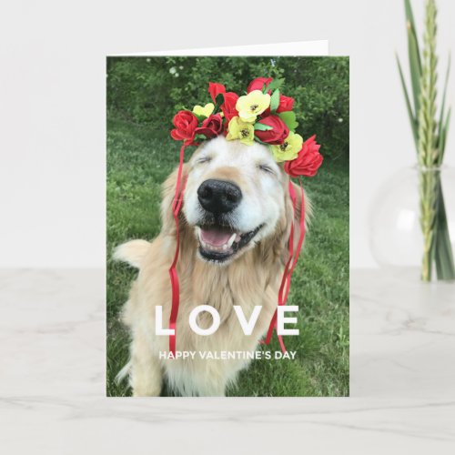 Golden Retriever With Flower Crown Valentines Day Holiday Card