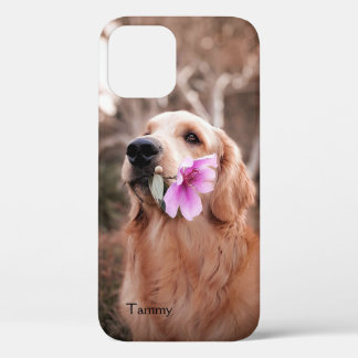 Golden Retriever with Flower Personalized iPhone 12 Case
