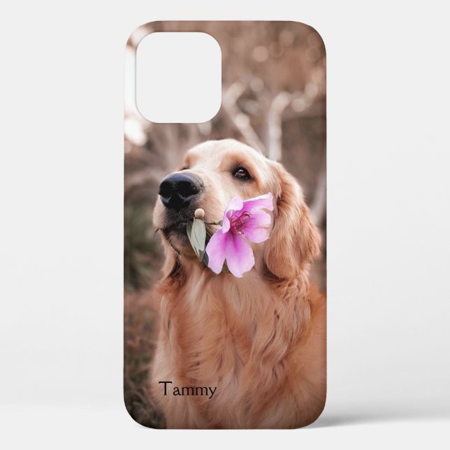 Golden Retriever with Flower Personalized Case-Mate iPhone Case (Back)