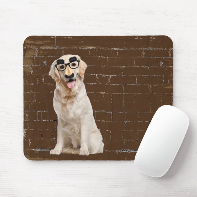 Golden Retriever with funny mask Mouse Pad (With Mouse)