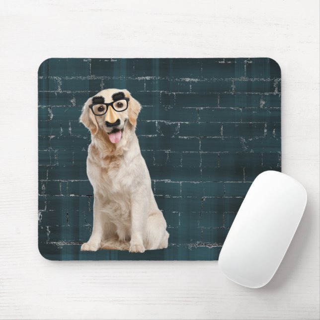 Golden Retriever with funny mask Mouse Pad (With Mouse)