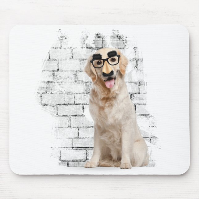 Golden Retriever with funny mask Mouse Pad (Front)