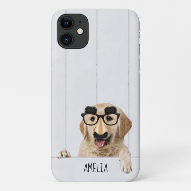 Golden Retriever with glasses on white wood Case-Mate iPhone Case (Back)