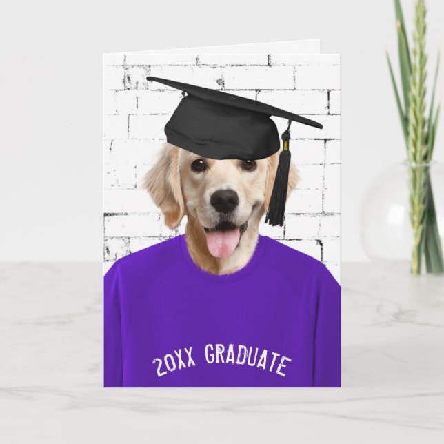 golden retriever with graduation cap card (Front)