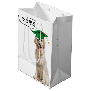 Golden Retriever with Green Cap and Glasses Medium Gift Bag