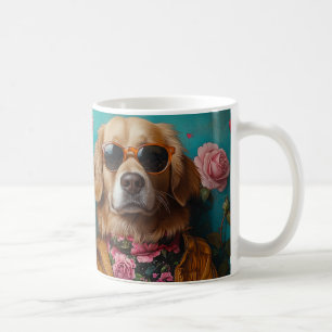 Golden Retriever With Heart Roses Valentine's Day Coffee Mug