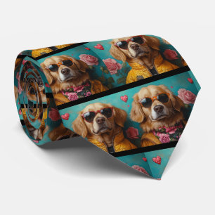 Golden Retriever With Heart Roses Valentine's Day Neck Tie