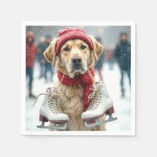 Golden Retriever With Ice Skates Napkins