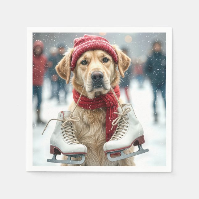Golden Retriever With Ice Skates Napkins (Front)