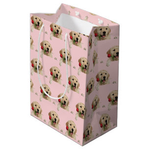 Golden Retriever with kisses and rose Medium Gift Bag