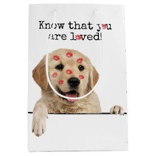 Golden Retriever with Lipstick Kisses   Medium Gift Bag