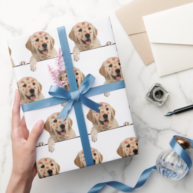 Golden Retriever with Lipstick Kisses Wrapping Paper (Gifting)
