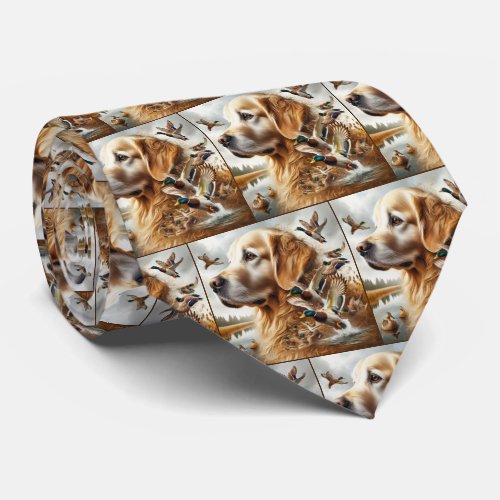 Golden Retriever With Mallard Ducks Neck Tie