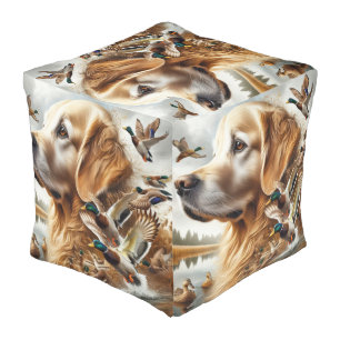 Golden Retriever With Mallard Ducks Pouf