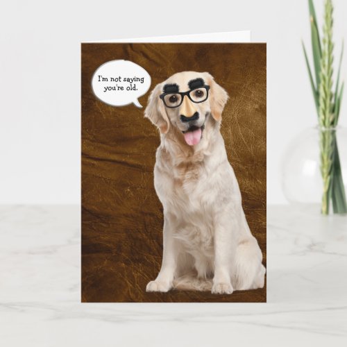 Golden Retriever with mask on leather Card