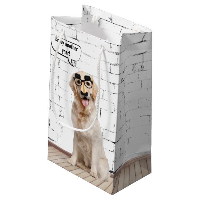 Golden Retriever with Mustache Mask Small Gift Bag (Back Angled)