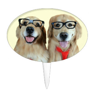 Golden Retriever With Nerd Glasses Cake Topper
