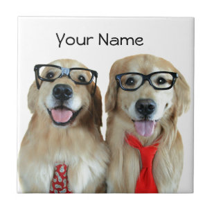 Golden Retriever With Nerd Glasses Ceramic Tile