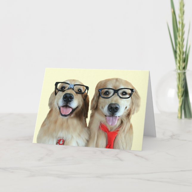 Golden Retriever With Nerd Glasses Greeting Card (Front)