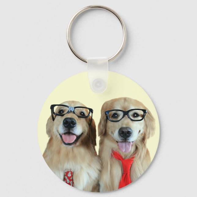 Golden Retriever With Nerd Glasses Keychain (Front)