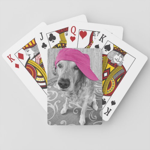 Golden Retriever with pink baseball cap Playing Cards
